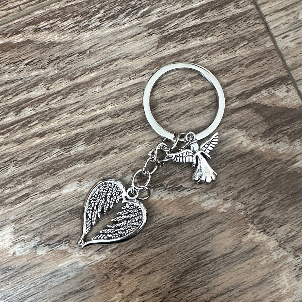 Silver Heart with Angel Wings Keychain